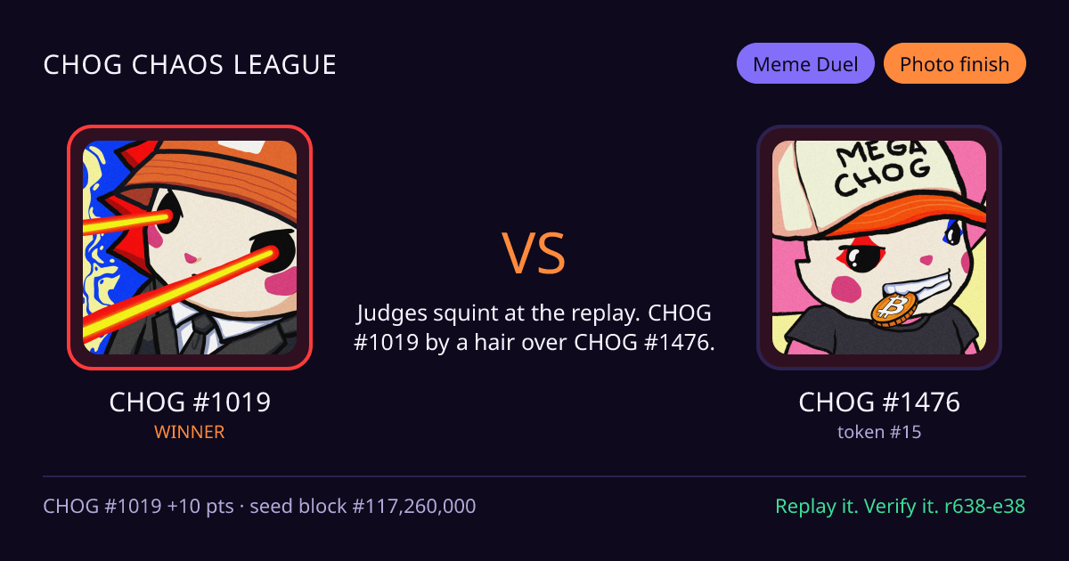 Highlight card: CHOG #1019 versus CHOG #1476