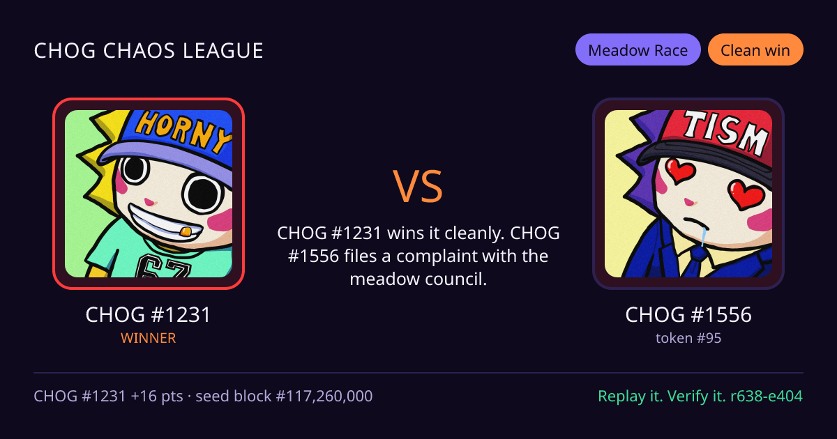 Highlight card: CHOG #1231 versus CHOG #1556