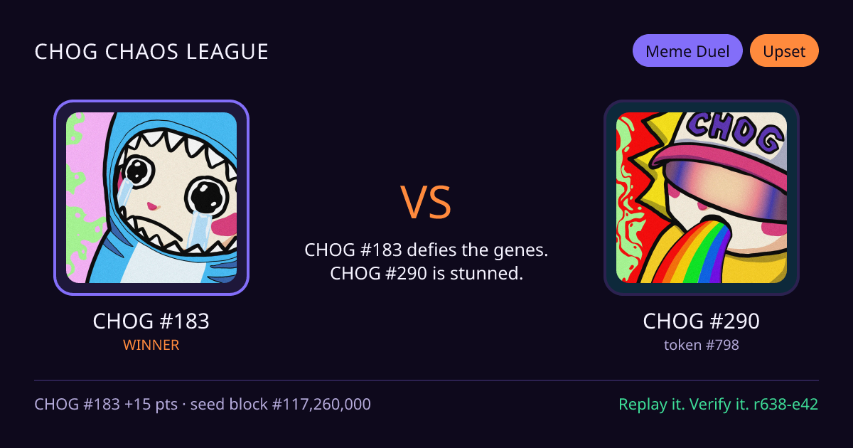 Highlight card: CHOG #183 versus CHOG #290