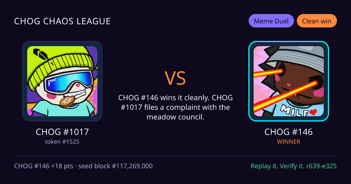 Highlight card: CHOG #1017 versus CHOG #146