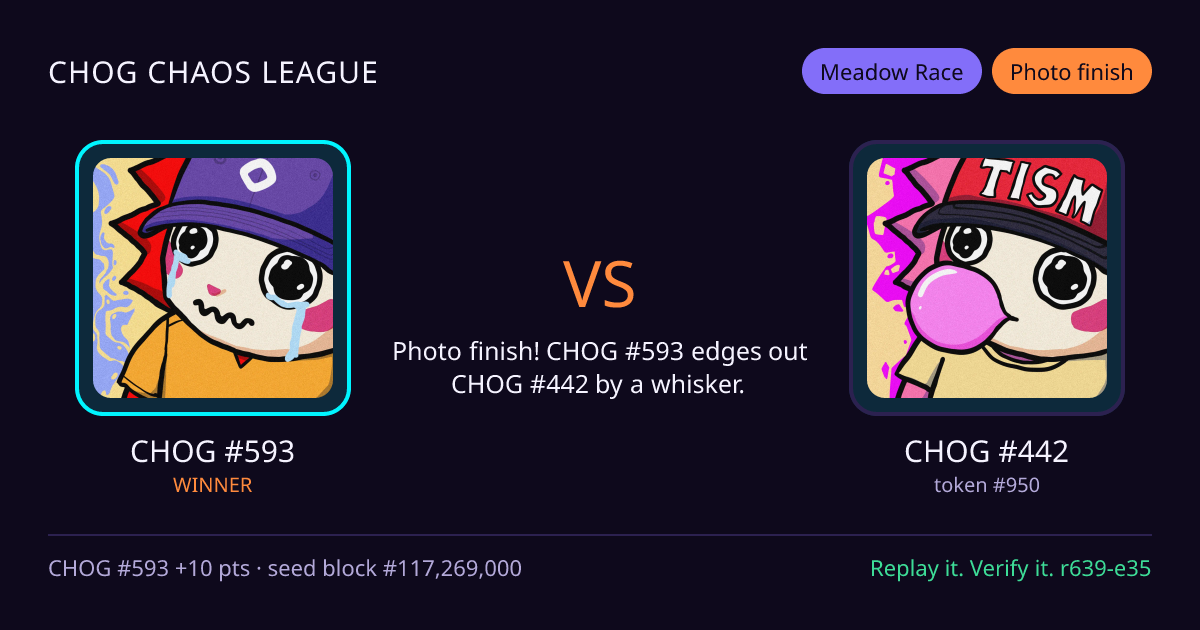Highlight card: CHOG #593 versus CHOG #442