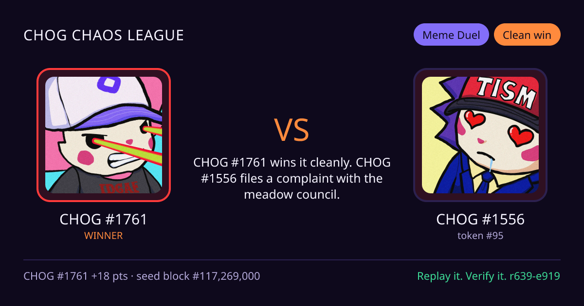 Highlight card: CHOG #1761 versus CHOG #1556