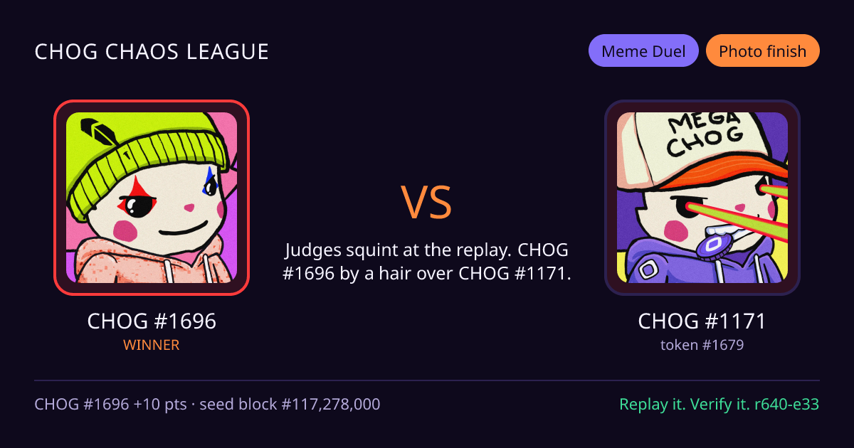 Highlight card: CHOG #1696 versus CHOG #1171