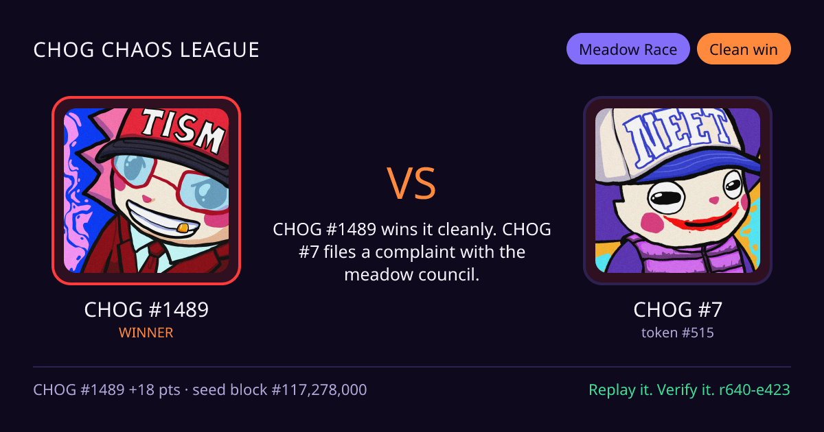 Highlight card: CHOG #1489 versus CHOG #7