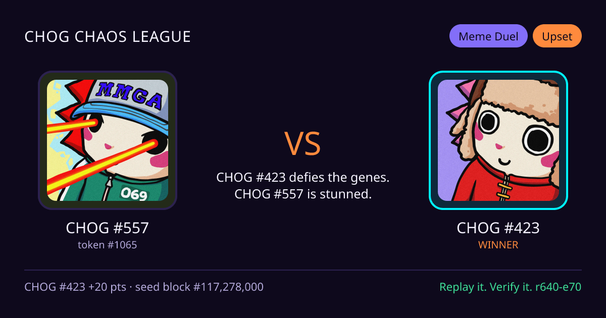 Highlight card: CHOG #557 versus CHOG #423