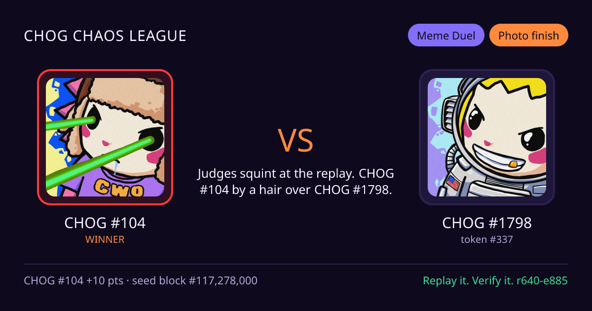 Highlight card: CHOG #104 versus CHOG #1798