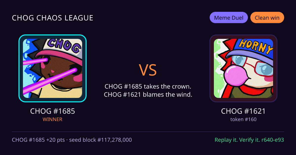 Highlight card: CHOG #1685 versus CHOG #1621