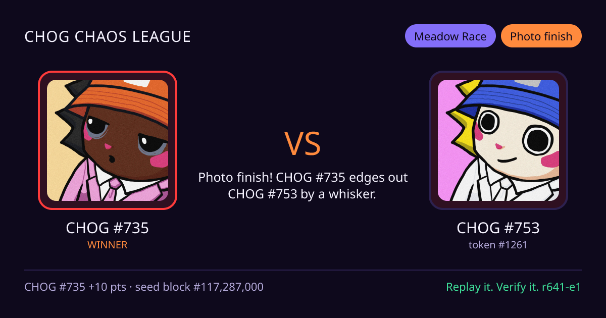 Highlight card: CHOG #735 versus CHOG #753