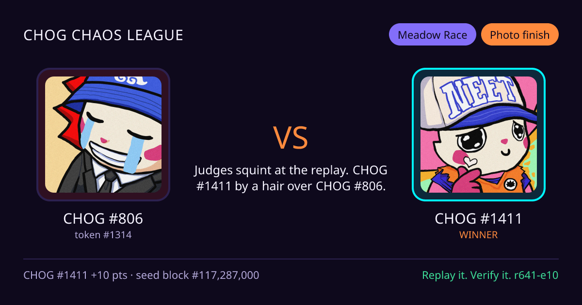Highlight card: CHOG #806 versus CHOG #1411