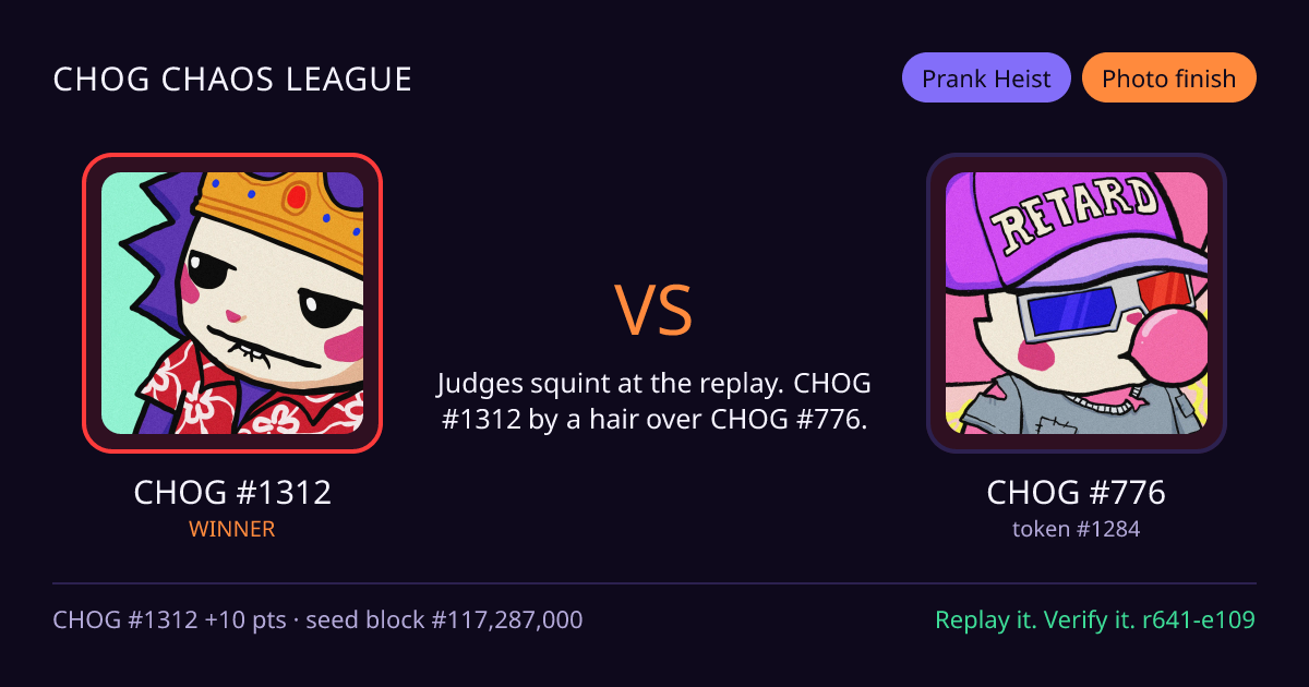 Highlight card: CHOG #1312 versus CHOG #776