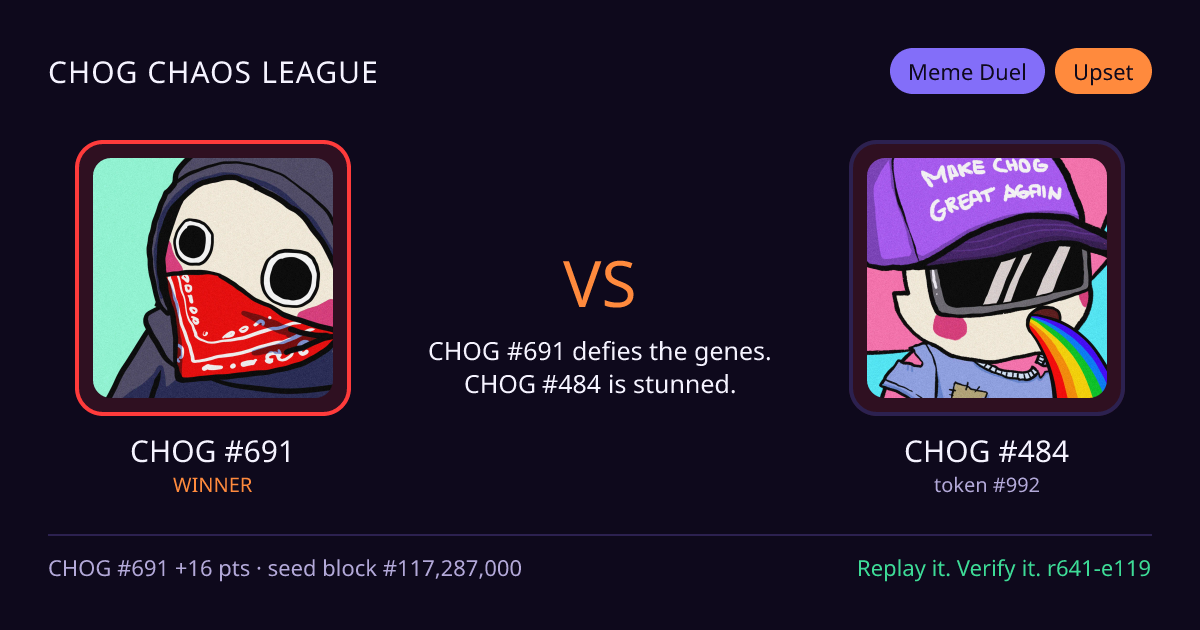 Highlight card: CHOG #691 versus CHOG #484