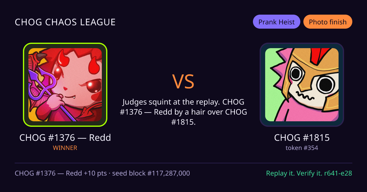 Highlight card: CHOG #1376 — Redd versus CHOG #1815