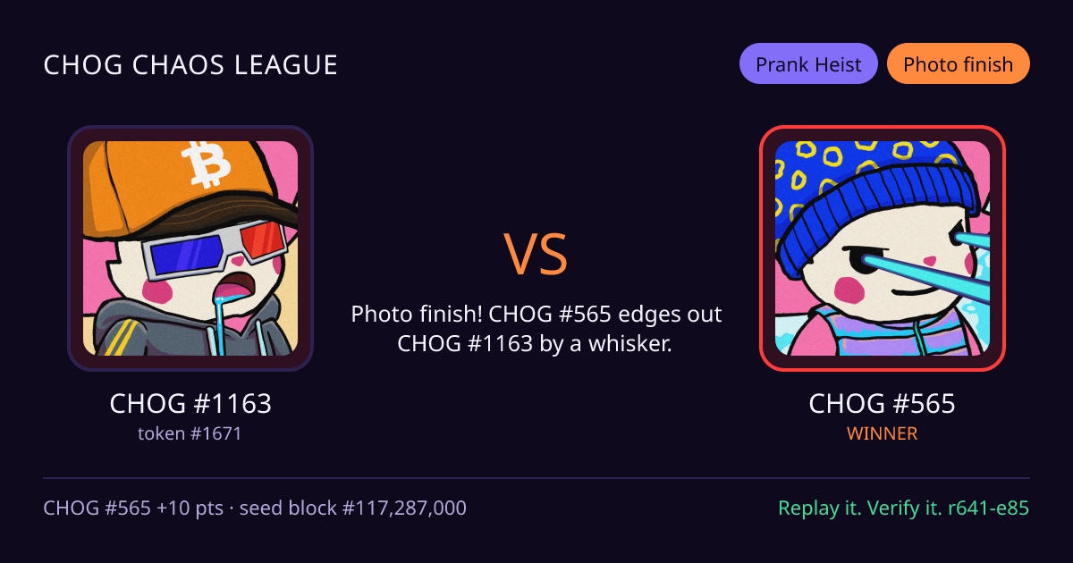 Highlight card: CHOG #1163 versus CHOG #565