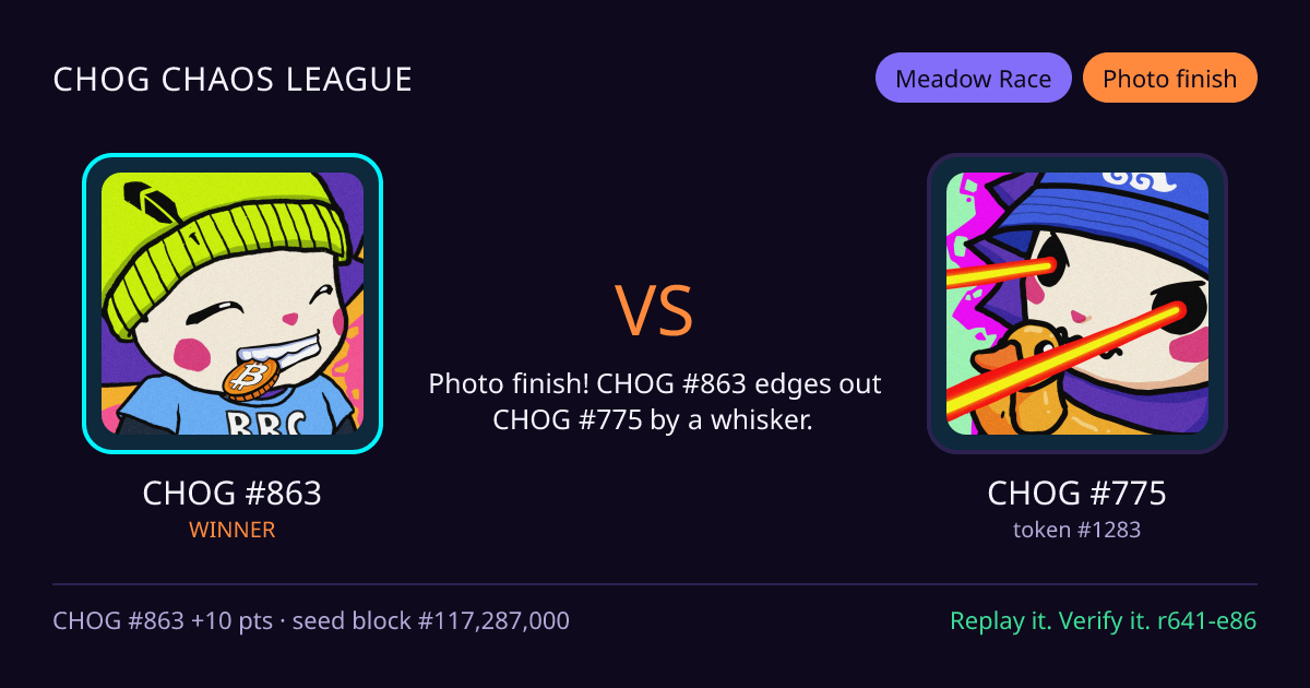 Highlight card: CHOG #863 versus CHOG #775