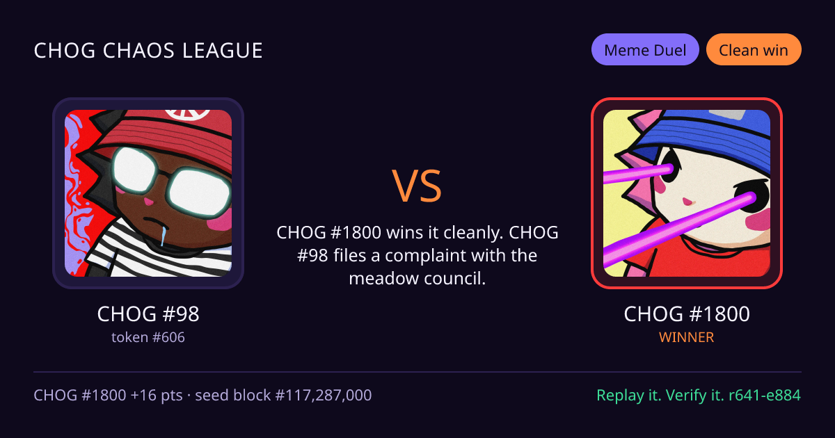 Highlight card: CHOG #98 versus CHOG #1800
