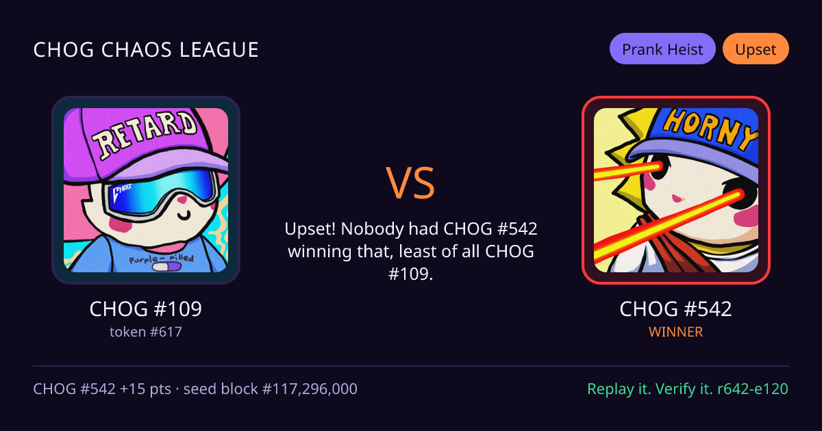 Highlight card: CHOG #109 versus CHOG #542