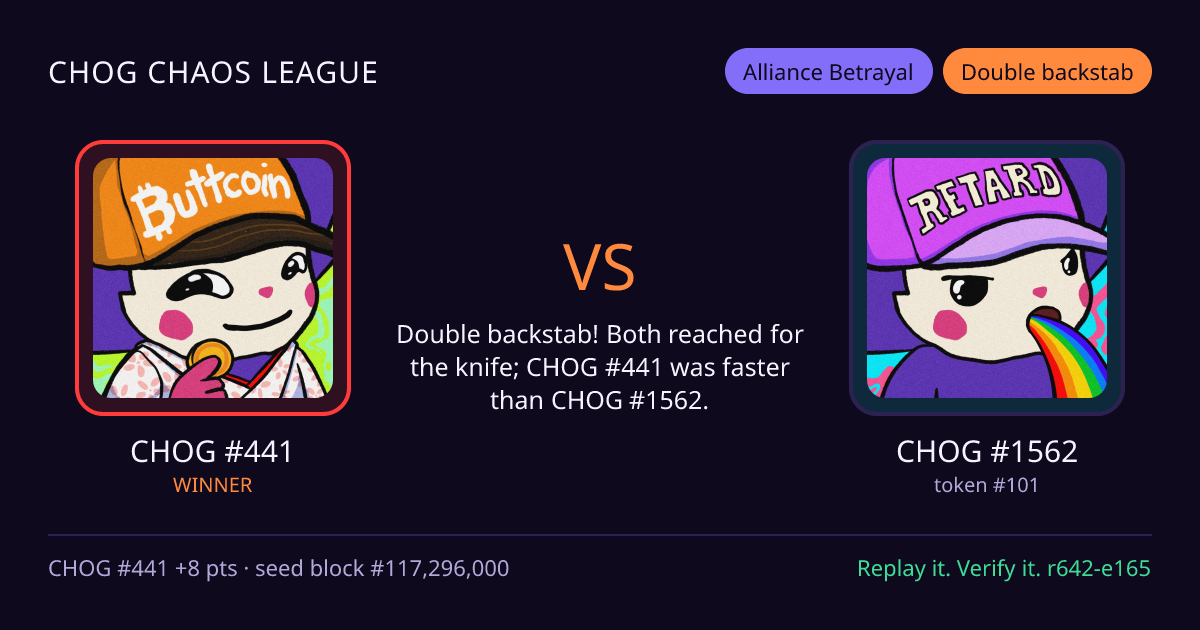 Highlight card: CHOG #441 versus CHOG #1562