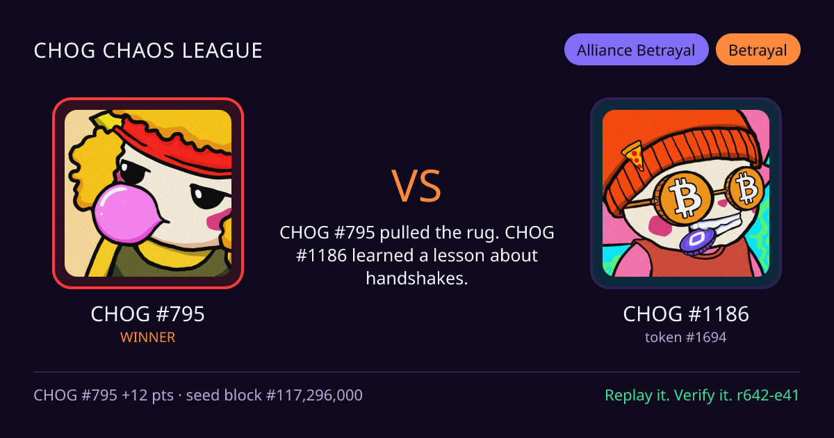 Highlight card: CHOG #795 versus CHOG #1186