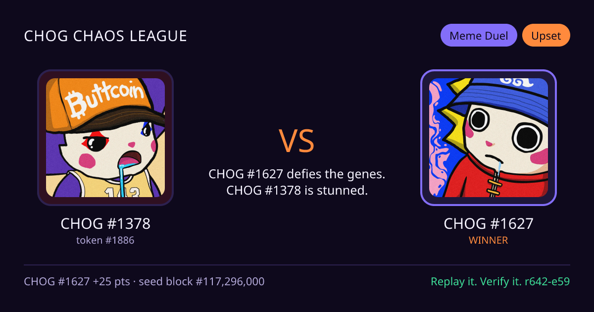 Highlight card: CHOG #1378 versus CHOG #1627