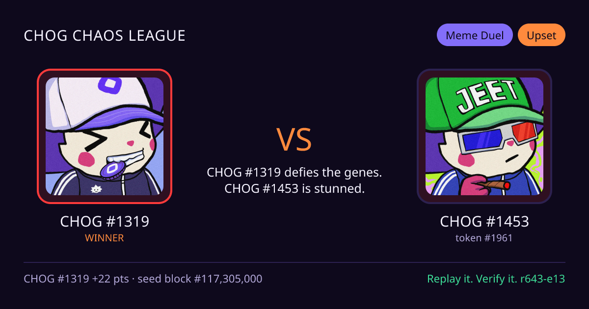 Highlight card: CHOG #1319 versus CHOG #1453