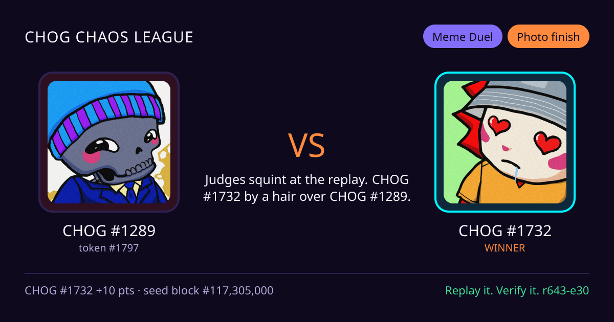 Highlight card: CHOG #1289 versus CHOG #1732