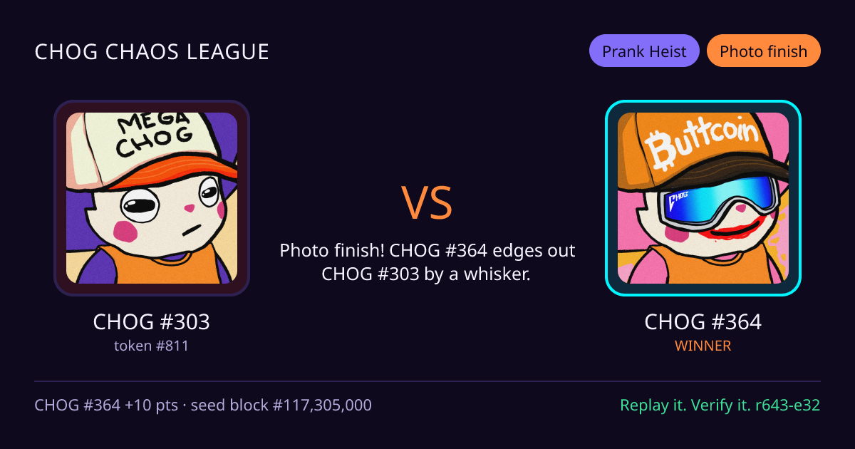 Highlight card: CHOG #303 versus CHOG #364