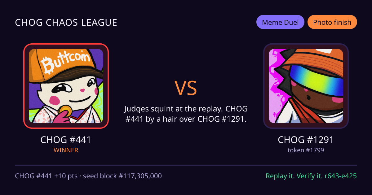Highlight card: CHOG #441 versus CHOG #1291