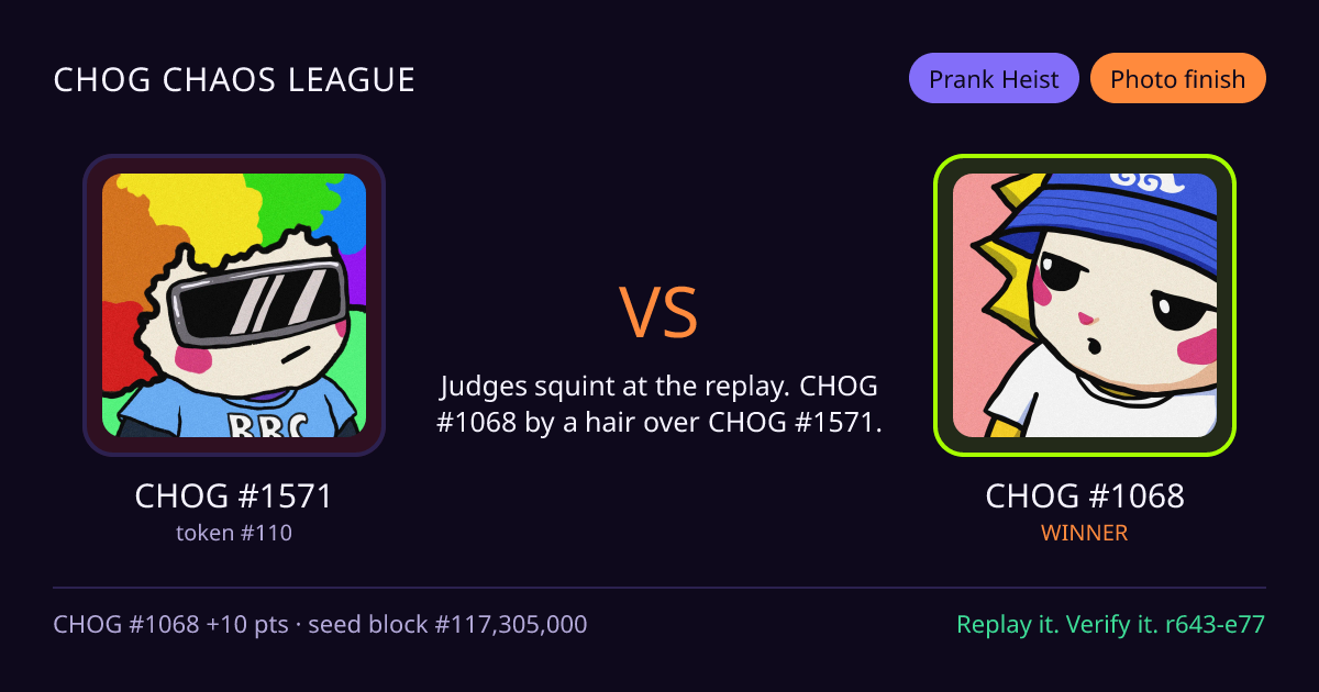 Highlight card: CHOG #1571 versus CHOG #1068