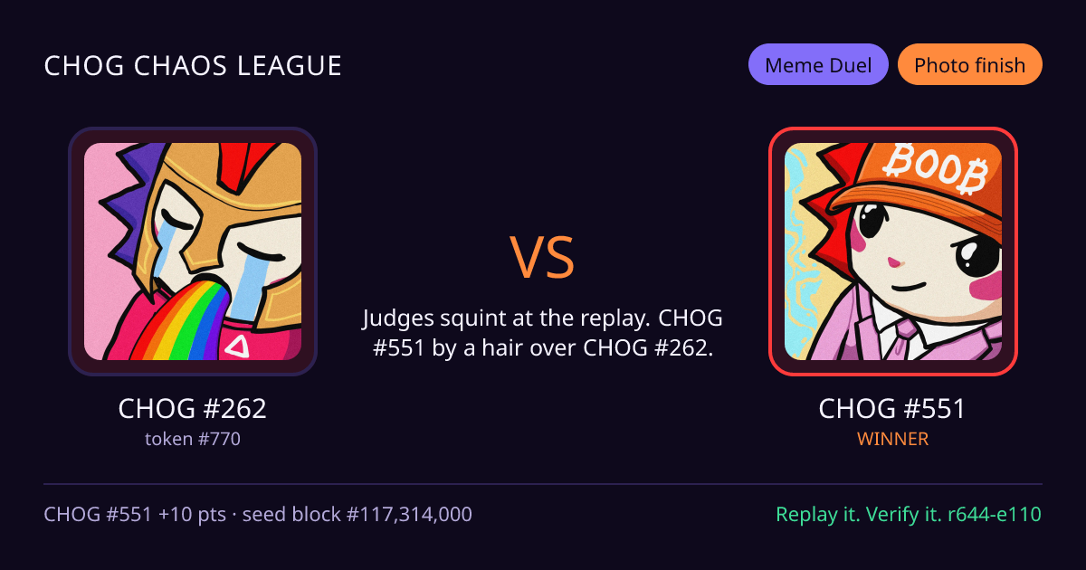 Highlight card: CHOG #262 versus CHOG #551