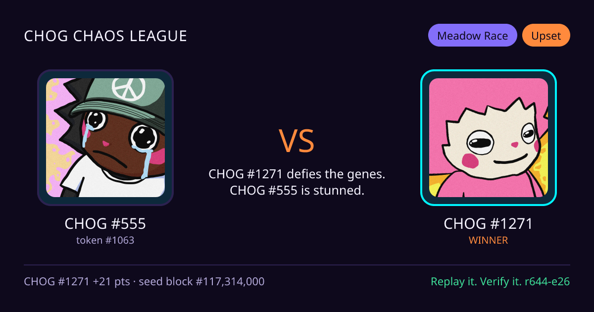 Highlight card: CHOG #555 versus CHOG #1271