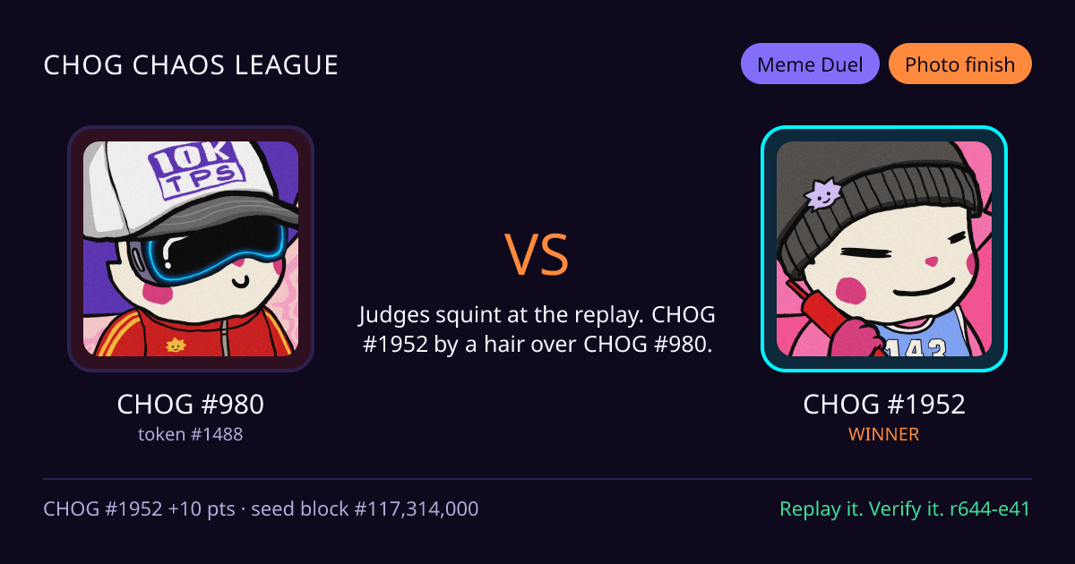 Highlight card: CHOG #980 versus CHOG #1952