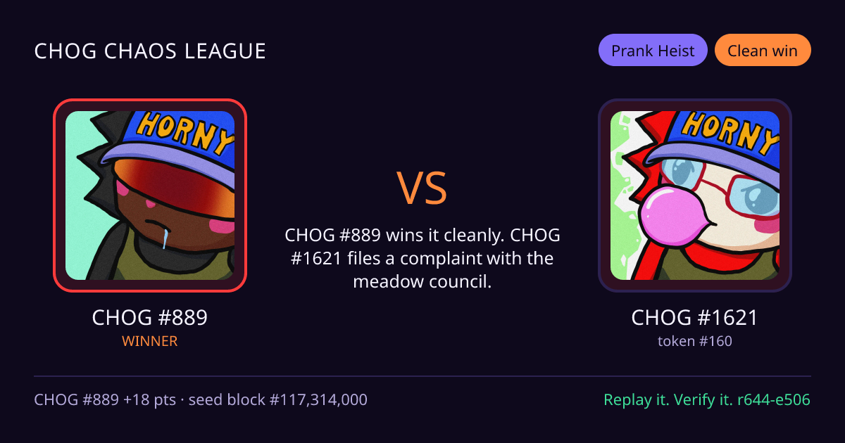Highlight card: CHOG #889 versus CHOG #1621