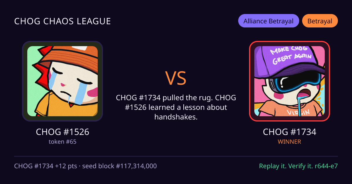 Highlight card: CHOG #1526 versus CHOG #1734
