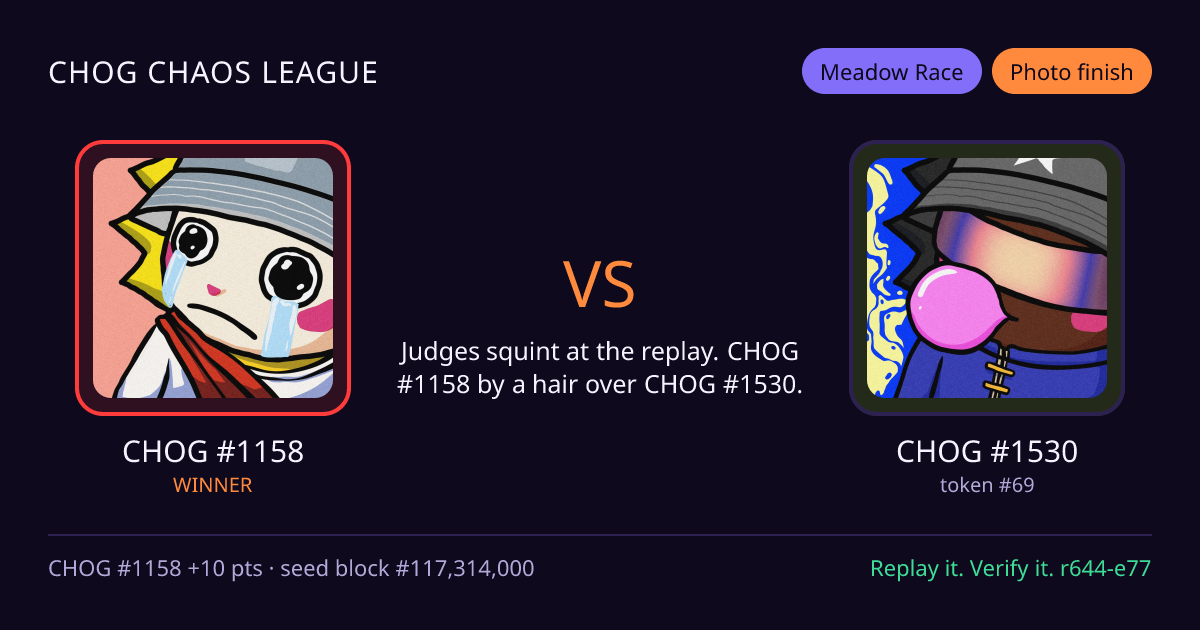 Highlight card: CHOG #1158 versus CHOG #1530