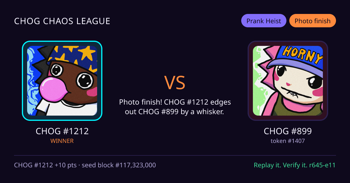 Highlight card: CHOG #1212 versus CHOG #899