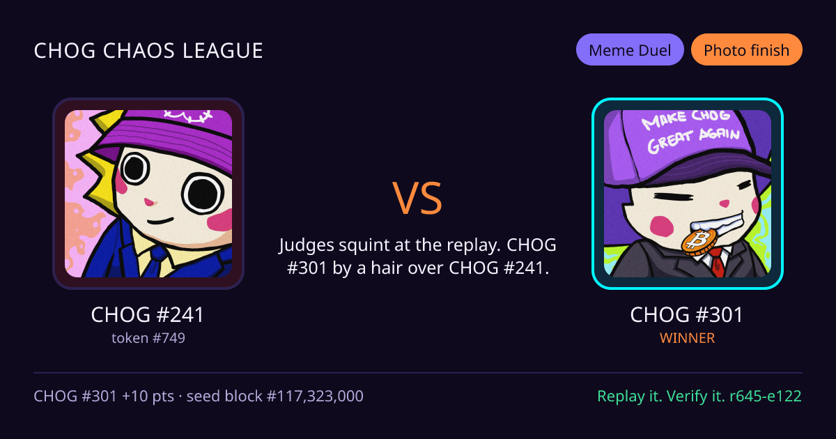 Highlight card: CHOG #241 versus CHOG #301