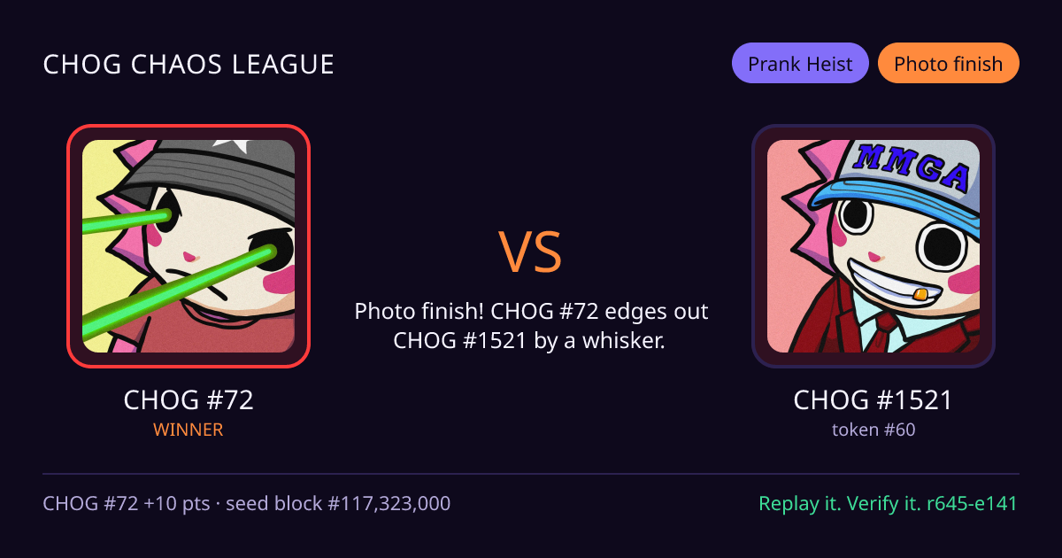 Highlight card: CHOG #72 versus CHOG #1521