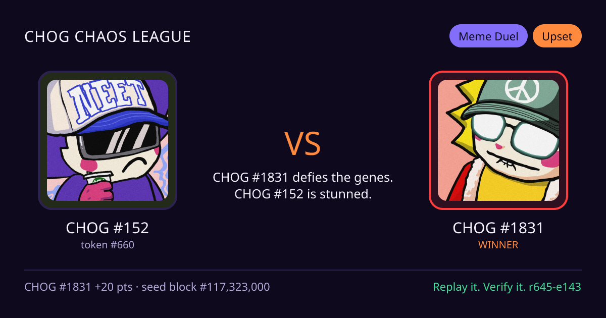 Highlight card: CHOG #152 versus CHOG #1831