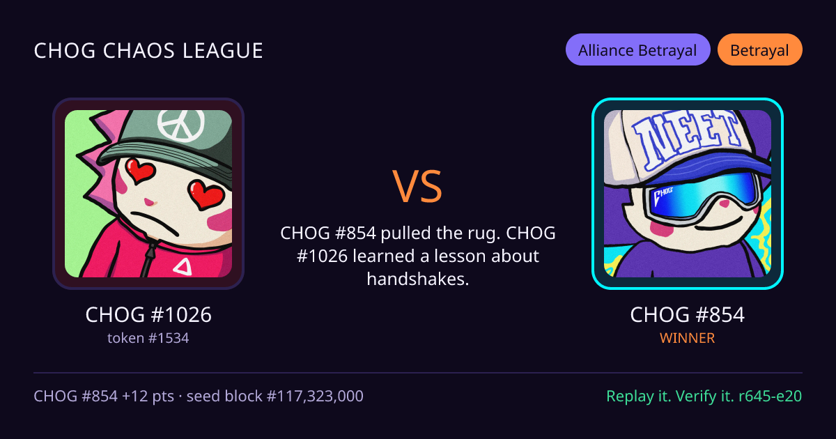 Highlight card: CHOG #1026 versus CHOG #854