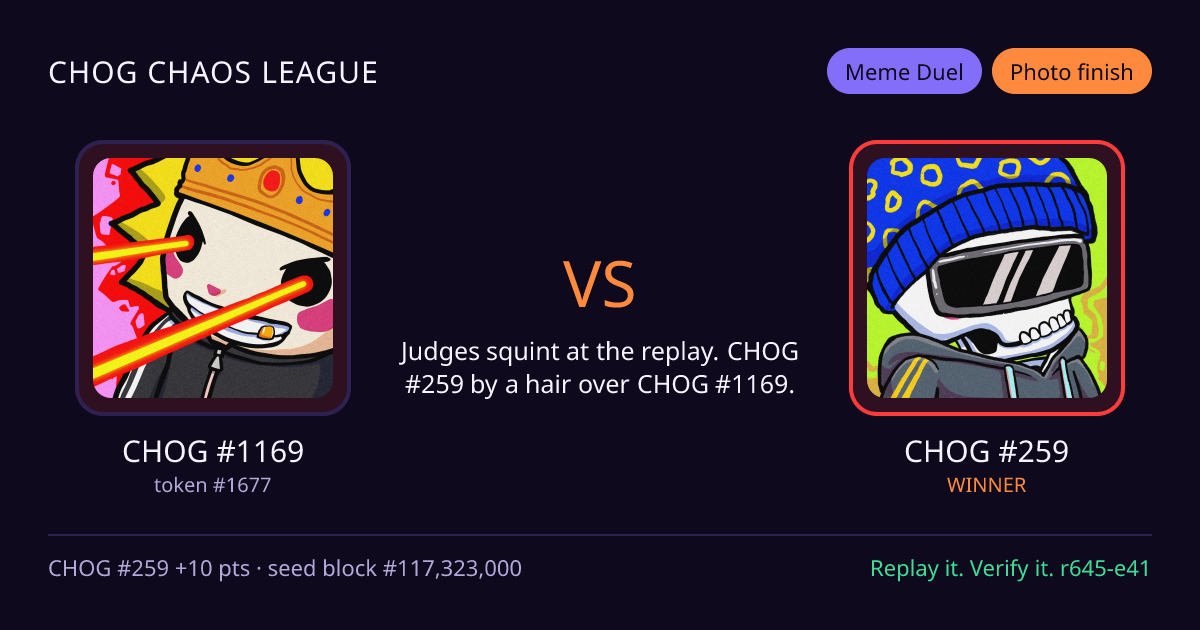 Highlight card: CHOG #1169 versus CHOG #259