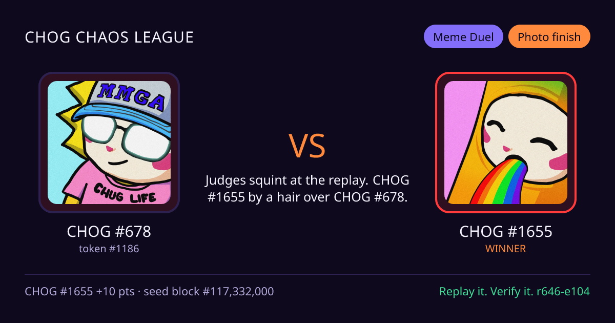 Highlight card: CHOG #678 versus CHOG #1655