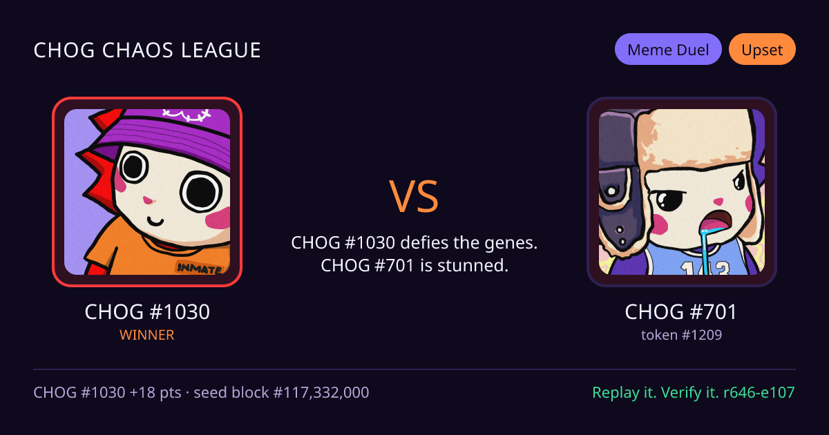 Highlight card: CHOG #1030 versus CHOG #701