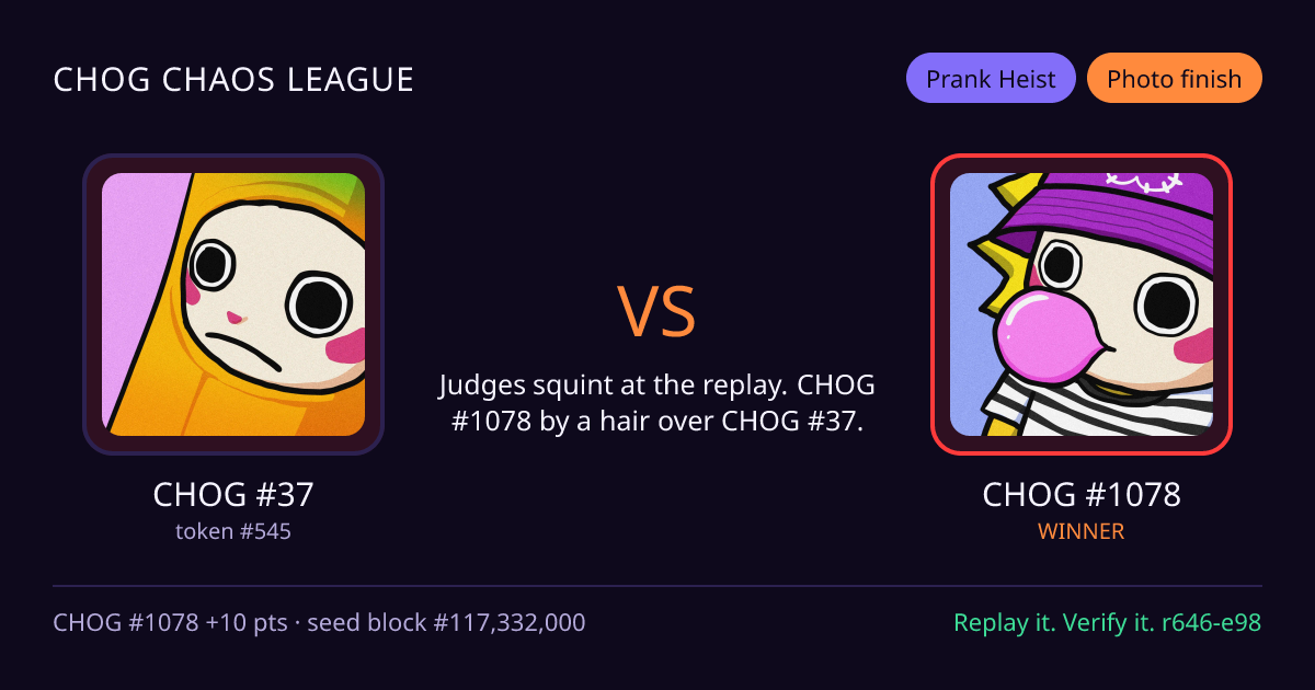 Highlight card: CHOG #37 versus CHOG #1078