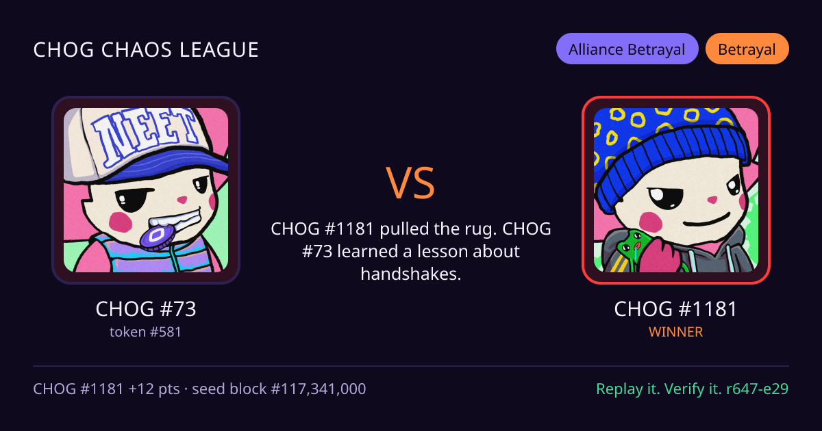Highlight card: CHOG #73 versus CHOG #1181