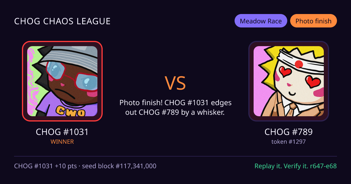 Highlight card: CHOG #1031 versus CHOG #789