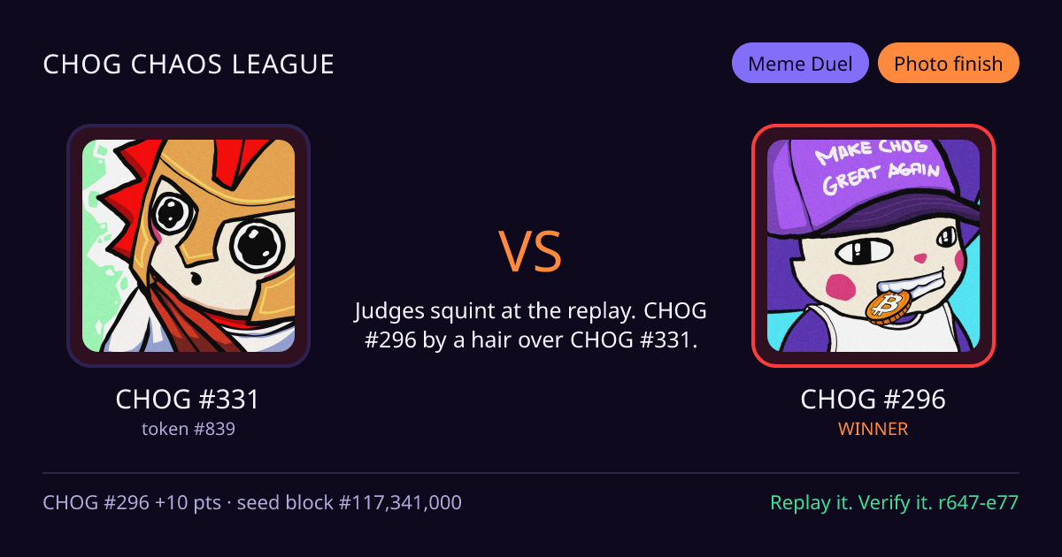 Highlight card: CHOG #331 versus CHOG #296