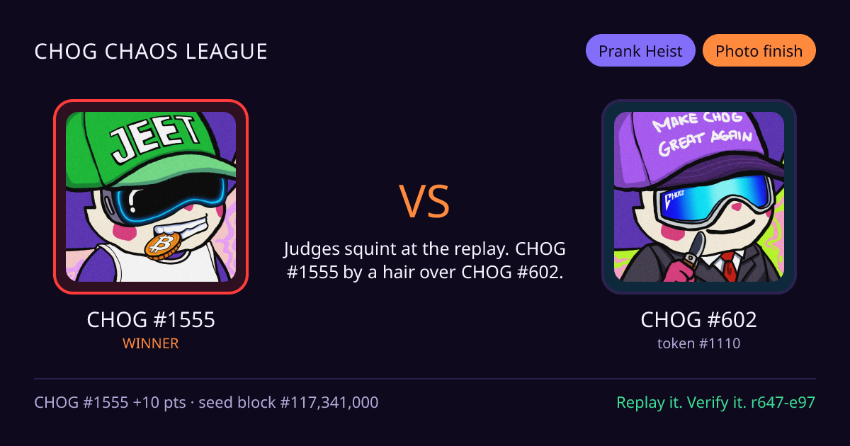 Highlight card: CHOG #1555 versus CHOG #602