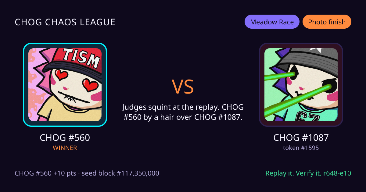 Highlight card: CHOG #560 versus CHOG #1087