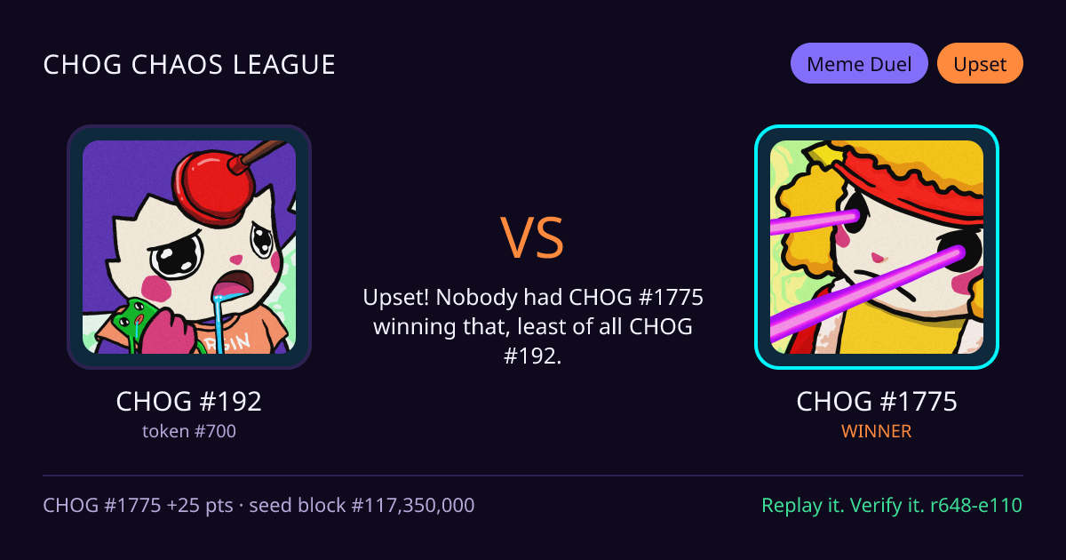 Highlight card: CHOG #192 versus CHOG #1775