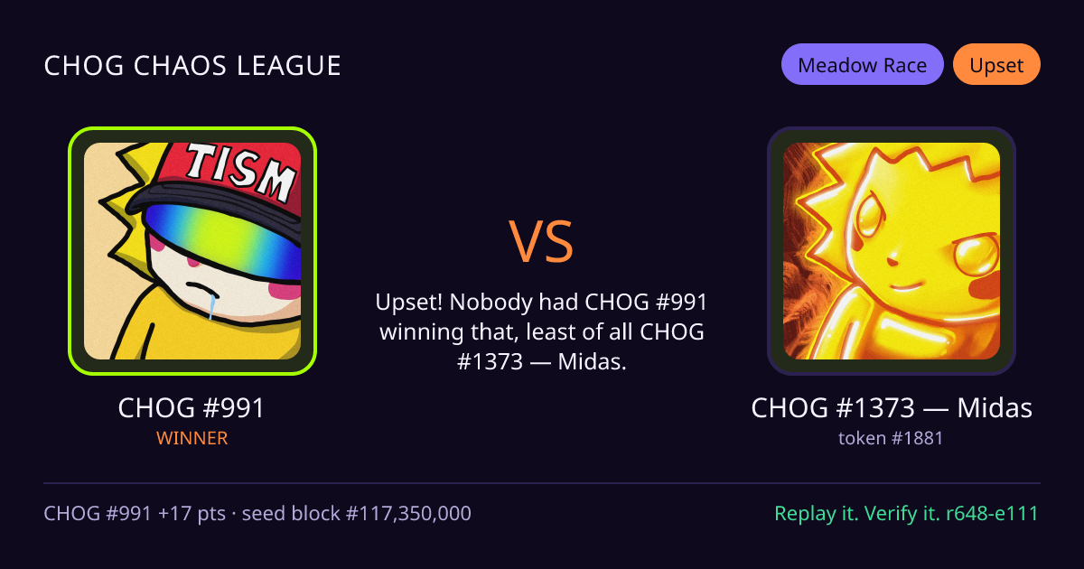 Highlight card: CHOG #991 versus CHOG #1373 — Midas